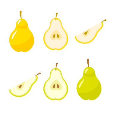 Pear set isolated on white background. Vector icons.