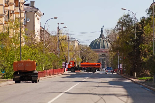 Sluitingen van de weg voor vakantie in Volgograd — Stockfoto