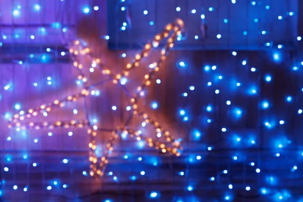 Blurring Lights Bokeh Background Led Decoration Form Star Garland Urtains — Stock Photo, Image