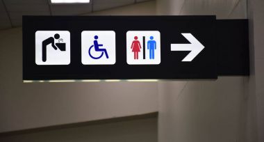 Tuvalet gidiş salonunda sembolü ve içme suyu işaretleri devre dışı