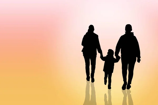 Die Silhouette einer glücklichen Familie ist Vater, Mutter und Sohn walki — Stockfoto