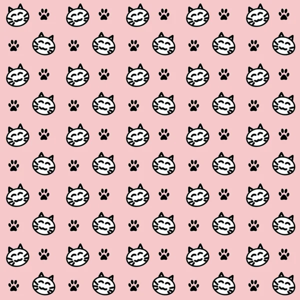 Seamless Pattern of Heads Cats and Footprint on Pink Background. — Stock Photo, Image