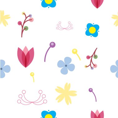 Soyut Dikişsiz desen beyaz bir arka plan üzerinde renkli çiçekler. vektör çizim 