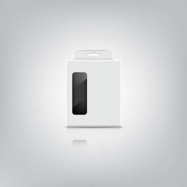 Ürün paketi Blister kutu ile asmak üzerinde yuvası bir beyaz arka plan vektör çizim 