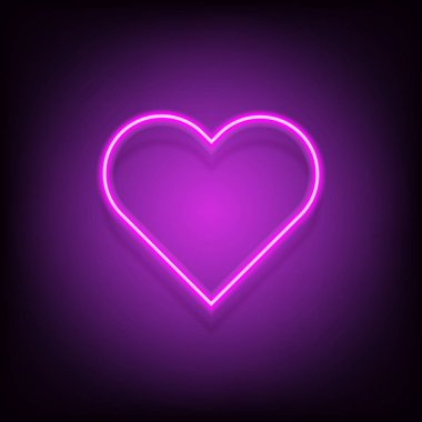 Neon kalp vektör parlayan lamba Sevgililer romantizm işareti dekorasyon sembolü seviyorum. Vintage retro afiş, poster şablonu tasarım illusatration