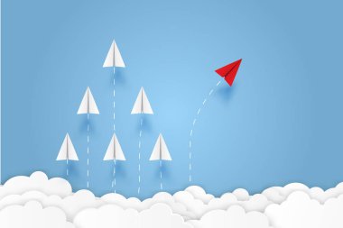 Kağıt uçak, başarı hedefi vektör iş finansal konseptine yönelir. Liderlik, yaratıcı fikir simgesi kağıt sanat stili ve metin için kopyalama alanı. resimleme