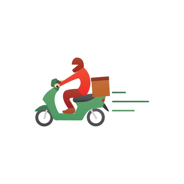Чоловік Їде Мотоциклі Відправляє Пакунок Замовлення Клієнту Експрес Доставка Велосипедів — стоковий вектор