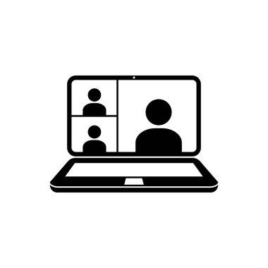 Video konferansı ikonu vektör dijital iletişim ev ofisi karantina zamanında internet ortamında medya çalışanlarına grafik tasarımı, logo, web sitesi, sosyal medya, mobil uygulama, ui