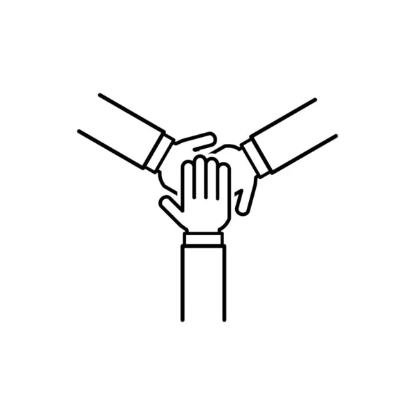 Team Hands Together Outline Icon Vector Business Partnership Teamwork Concept — Stock Vector