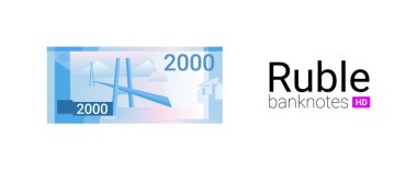 2000 ruble Rusya parası. Gerçek bir banknot çizimi. Düz dizayn. Vektör grafiğindeki en popüler Rus banknotu.