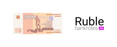 5000 ruble para. Gerçek banknot illüstrasyonu. Düz dizayn. Vektör grafiğindeki en popüler Rus banknotu.