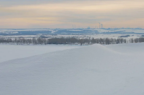 Snow-white snowdrifts. Winter landscape in the hill. Russian Win — Stock Photo, Image