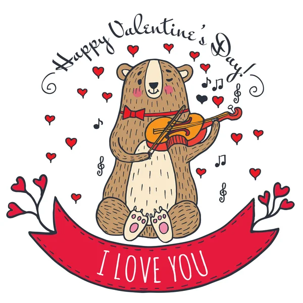 Přání na Valentýna s Medvídek — Stockový vektor