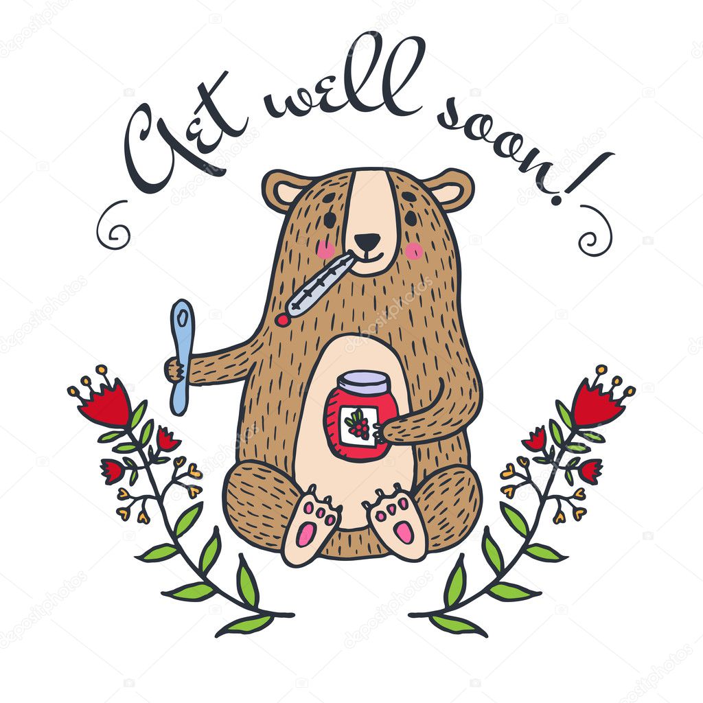 Get well soon card with teddy bear and jam Stock Vector Image by ©ant_art  #127472822