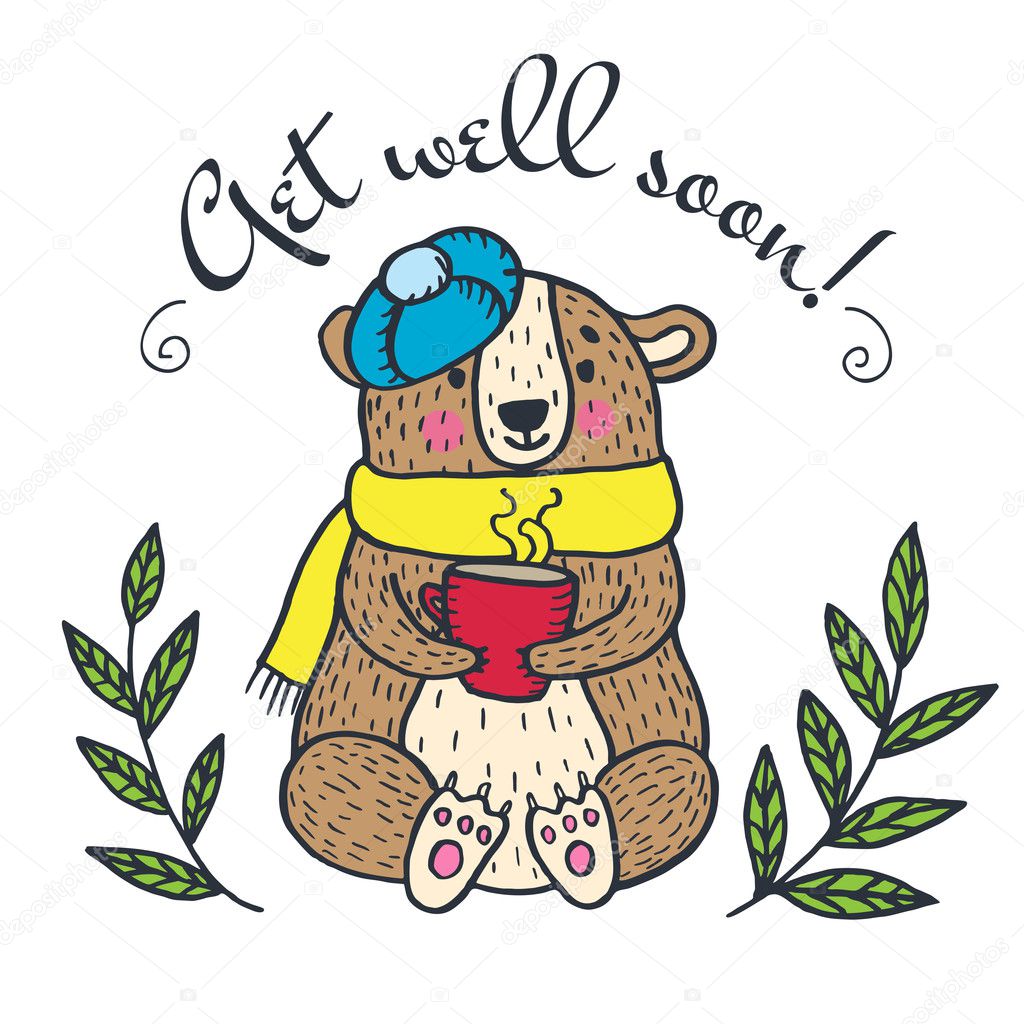 Get well soon card with teddy bea Stock Vector by ©ant_art 127473976