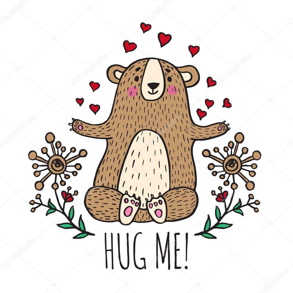 Hug me card with teddy bear