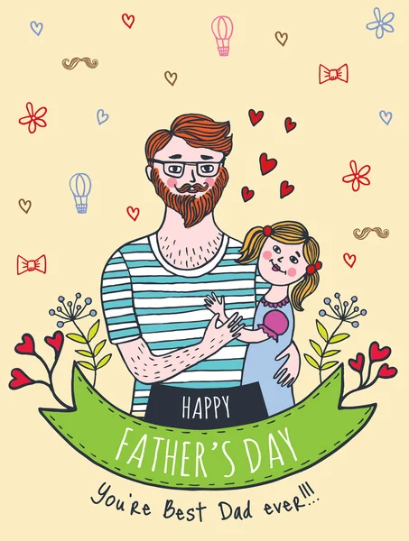 Happy fars dag-kort med pappa och dotter — Stock vektor