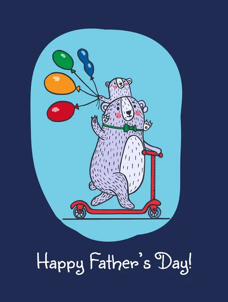 Cartão de dia do pai feliz com pai urso e criança — Vetor de Stock