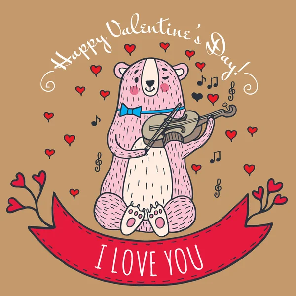 Přání na Valentýna s Medvídek — Stockový vektor