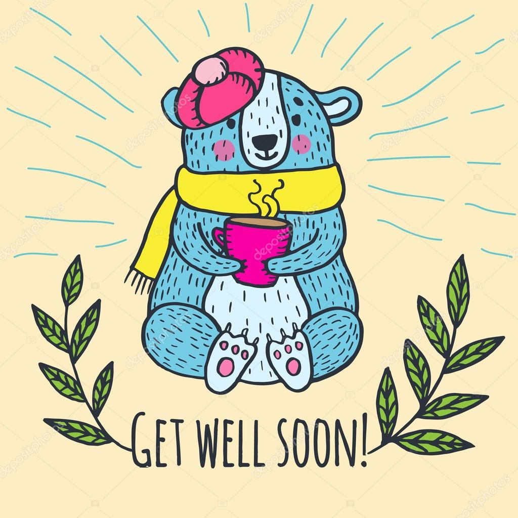 Get well soon card with teddy bear Stock Vector by ©ant_art 127503960