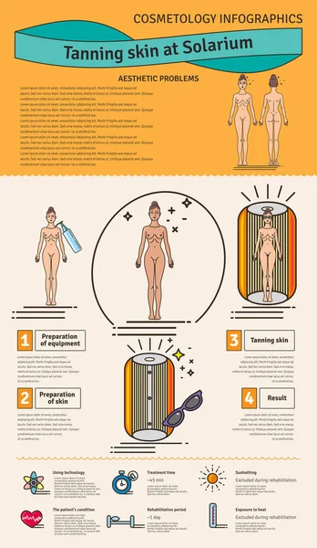 Ensemble vectoriel illustré avec traitement de la peau de bronzage de salon en solarium — Image vectorielle