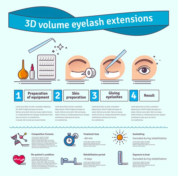 벡터 일러스트 살롱 3d 볼륨 속눈썹 연장 세트 — 스톡 벡터