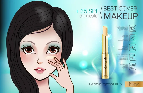 Vector Illustration with Manga style girl and foundation Concealer. — Stock Vector