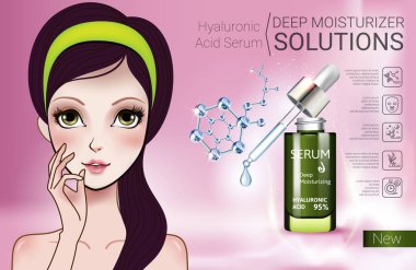 Vektör çizim Manga tarzı kız ve hyaluronik asit Serum