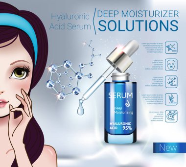 Vektör çizim Manga tarzı kız ve hyaluronik asit Serum