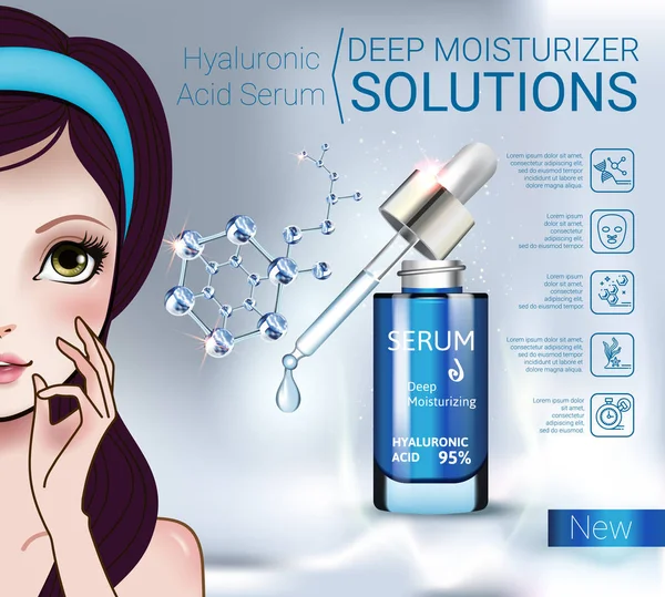 Vektör çizim Manga tarzı kız ve hyaluronik asit Serum