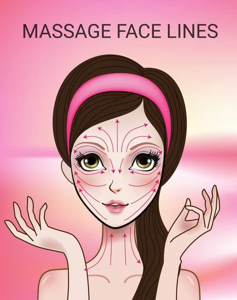 Vector illustration with face massage lines — Stock Vector