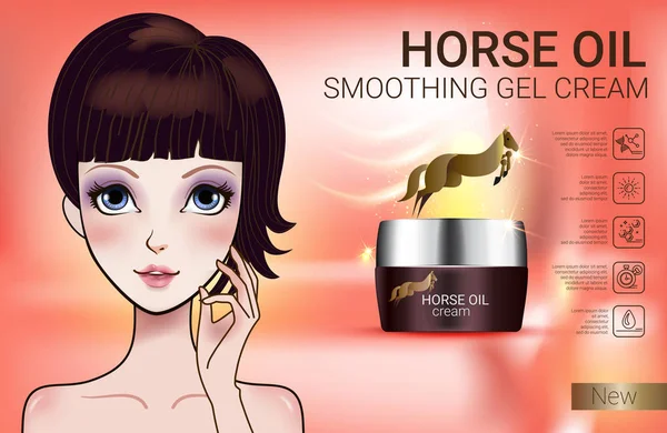 Illustration vectorielle avec huile de cheval et fille style manga Crème — Image vectorielle