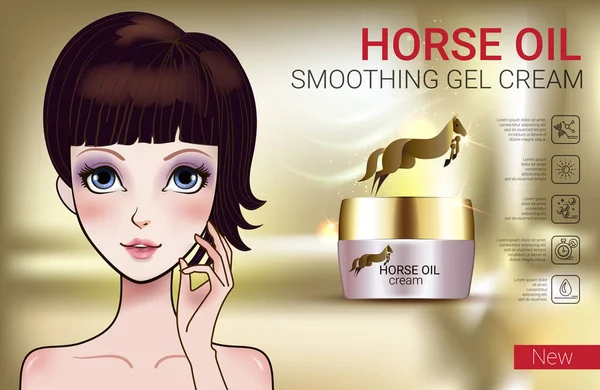 Vector Illustration with Manga style girl and horse oil Cream - Stok Vektor