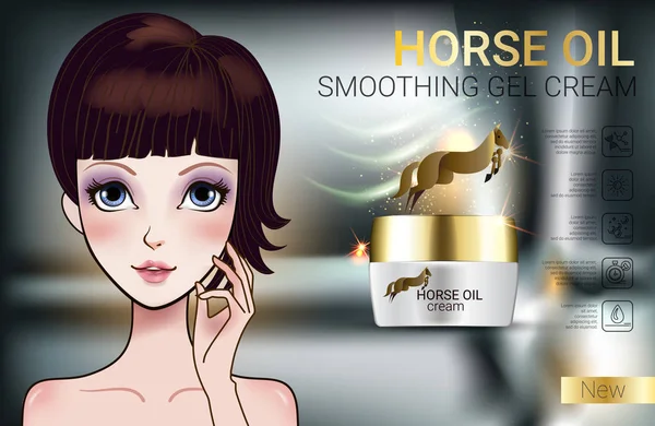Illustration vectorielle avec huile de cheval et fille style manga Crème — Image vectorielle