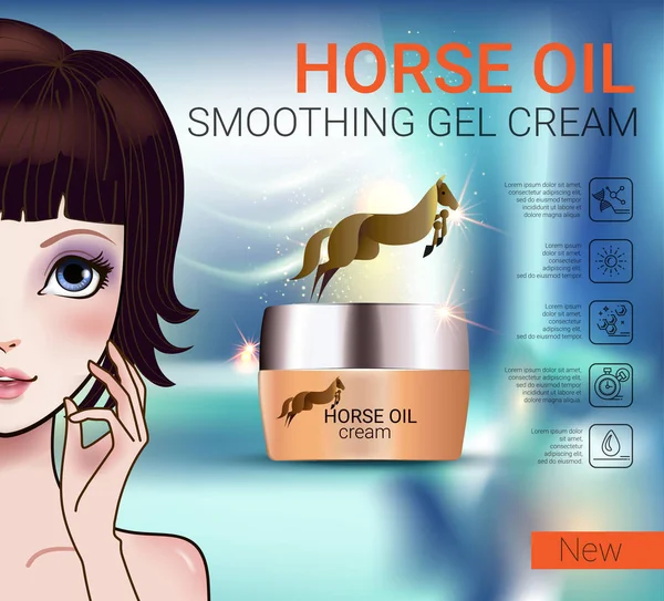 Vector Illustration with Manga style girl and horse oil Cream — Stock Vector