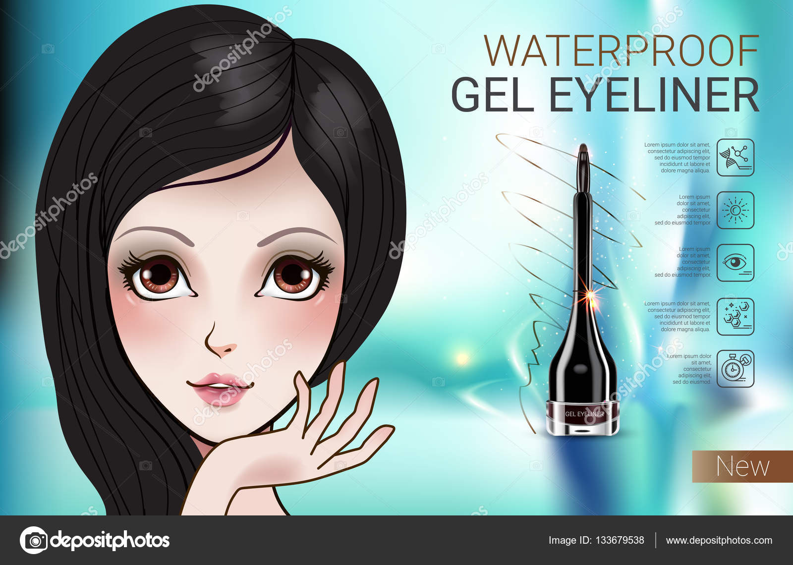 Vector Illustration with Manga style girl and gel eyeliner container. Stock Vector Image ©ant_art #133679538