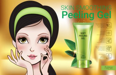 Vektör çizim Manga tarzı kız ve peeling jel tüp ile.