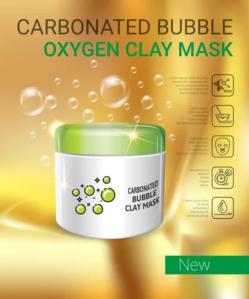 Ilustración vectorial con contenedor de máscara de oxígeno de burbuja carbonatada . — Vector de stock