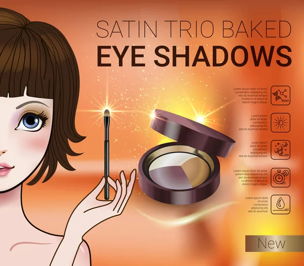 Vectorillustratie met Manga stijl meisje en stel de kleurenpalet met eye shadows. — Stockvector