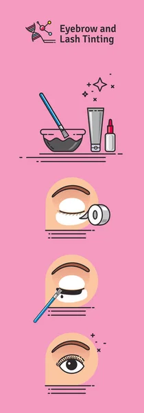 Conjunto ilustrado vectorial con cejas de salón y tintes de pestañas — Vector de stock