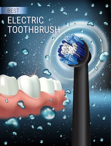 Electric toothbrush ads. Vector 3d Illustration with vibrant brush and Gum and teeth. — Stock Vector