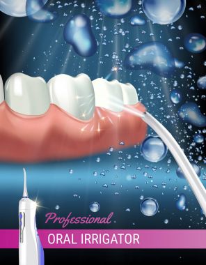 Elektrik Oral Irrigator reklamlar. Taşınabilir su ile 3D çizim çekme ipi vektör.