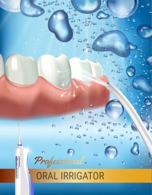 Elektrik Oral Irrigator reklamlar. Taşınabilir su ile 3D çizim çekme ipi vektör.