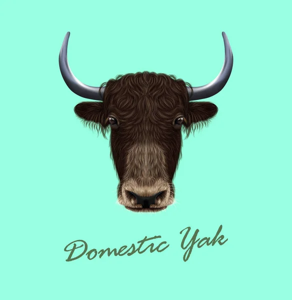 Vector Illustrated potret dari Domestic yak - Stok Vektor