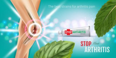 Artrit Pain Relief merhem reklamlar. Tüp krem nane özü ile 3D illüstrasyon vektör.