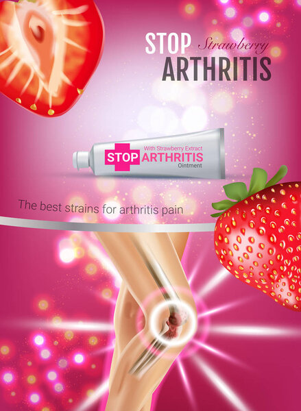 Реклама "Артрит Болеутоляющая Мазь". Вектор 3d с кремом из тюбика с клубникой
.