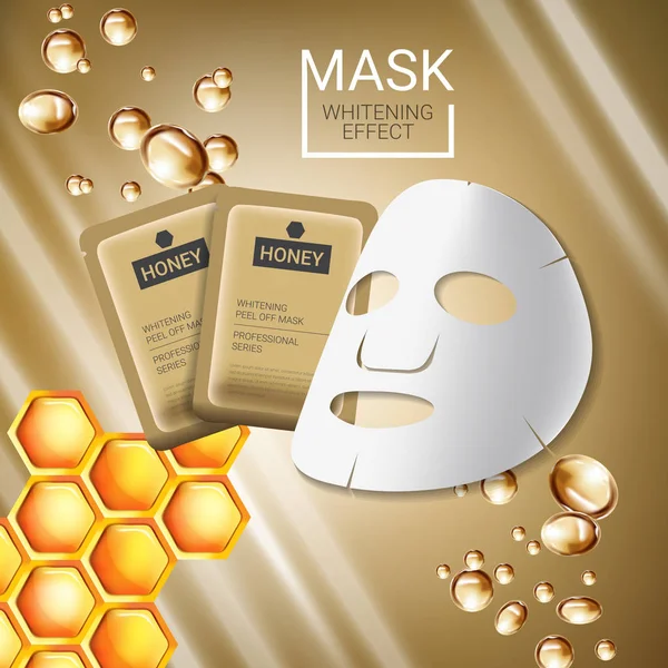 Honing huid zorg masker advertenties. Vectorillustratie met honing smoothing masker en verpakking. — Stockvector