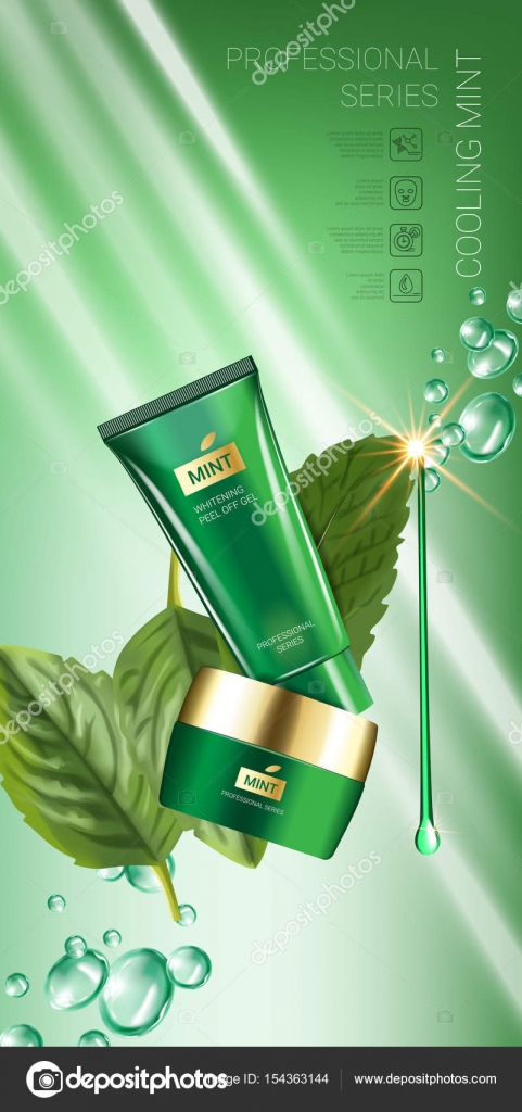 Cooling mint skin care series ads. Vector Illustration with mint leaves