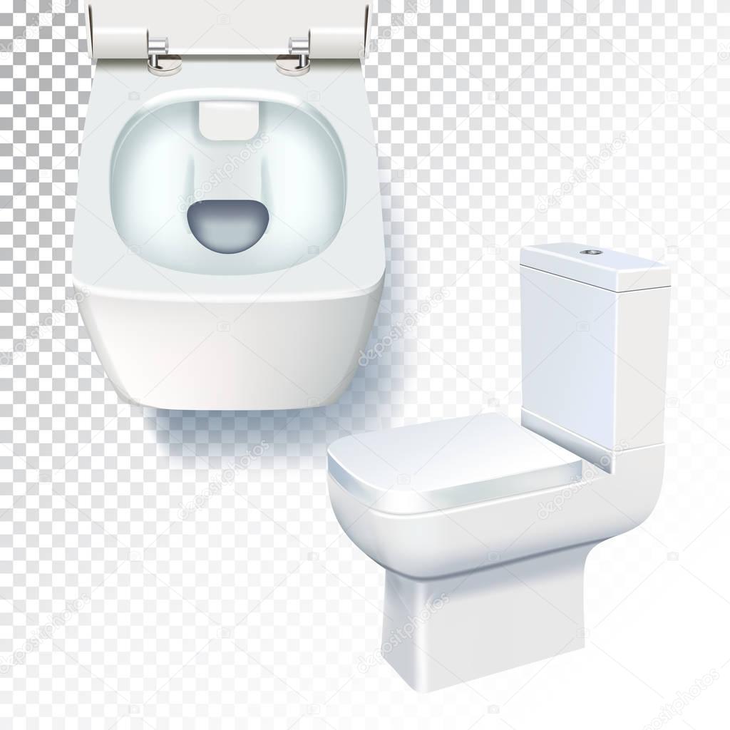 Ilustración vectorial realista de la taza del inodoro sobre fondo