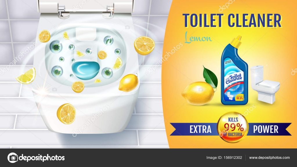 Citrus fragrance toilet cleaner gel ads. Vector realistic Illustration